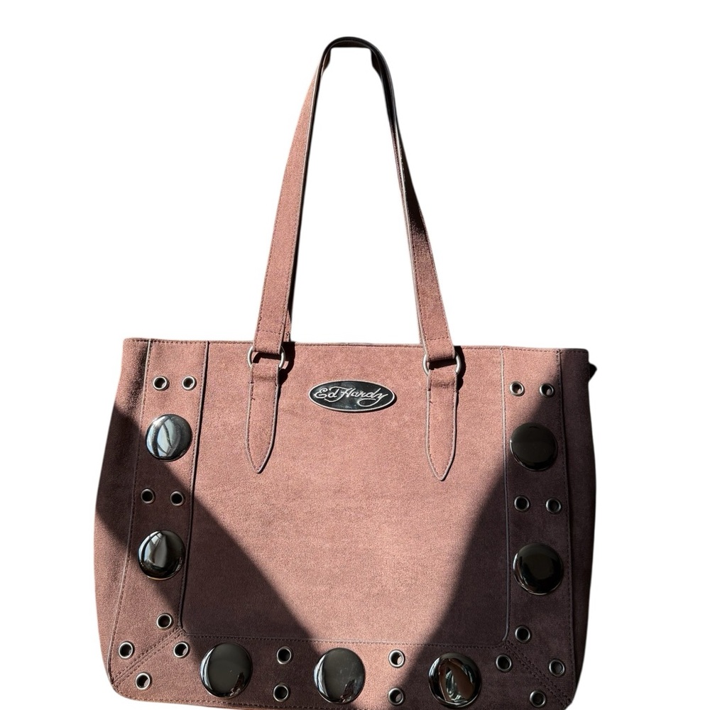 Ed Hardy Rose Suede Tote with Glossy Studs